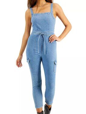 Tinseltown Juniors' Belted Denim Jumpsuit Size L